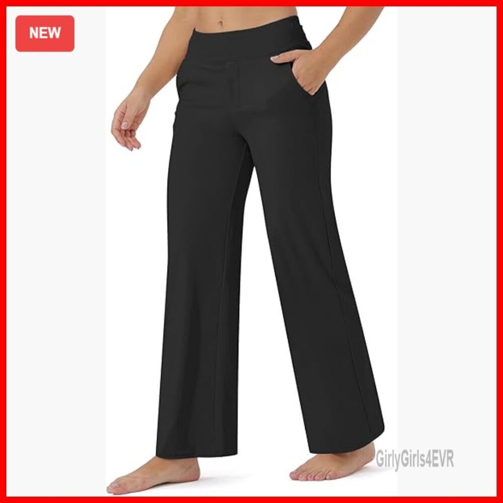 Stretch High Waist Wide Leg Yoga Pants with Pockets for Work Casual